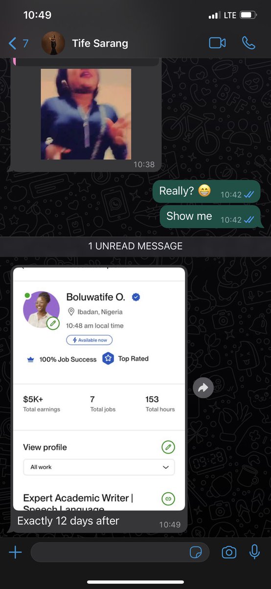 Reached out as a speech therapist and academic writer who wants to monetize her skills on Upwork, took my Upwork One on One Mentorship afterwards.

After the mentorship, the results have been evident 👇

Yesterday, Tife crossed the $5k in earnings and believe me when I say this