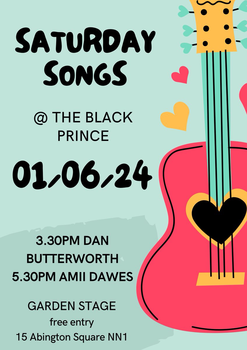 Saturday Songs on the Garden Stage this June 1st, with 3.30pm Daniel Butterworth and 5.30pm Amii Dawes. Free entry.