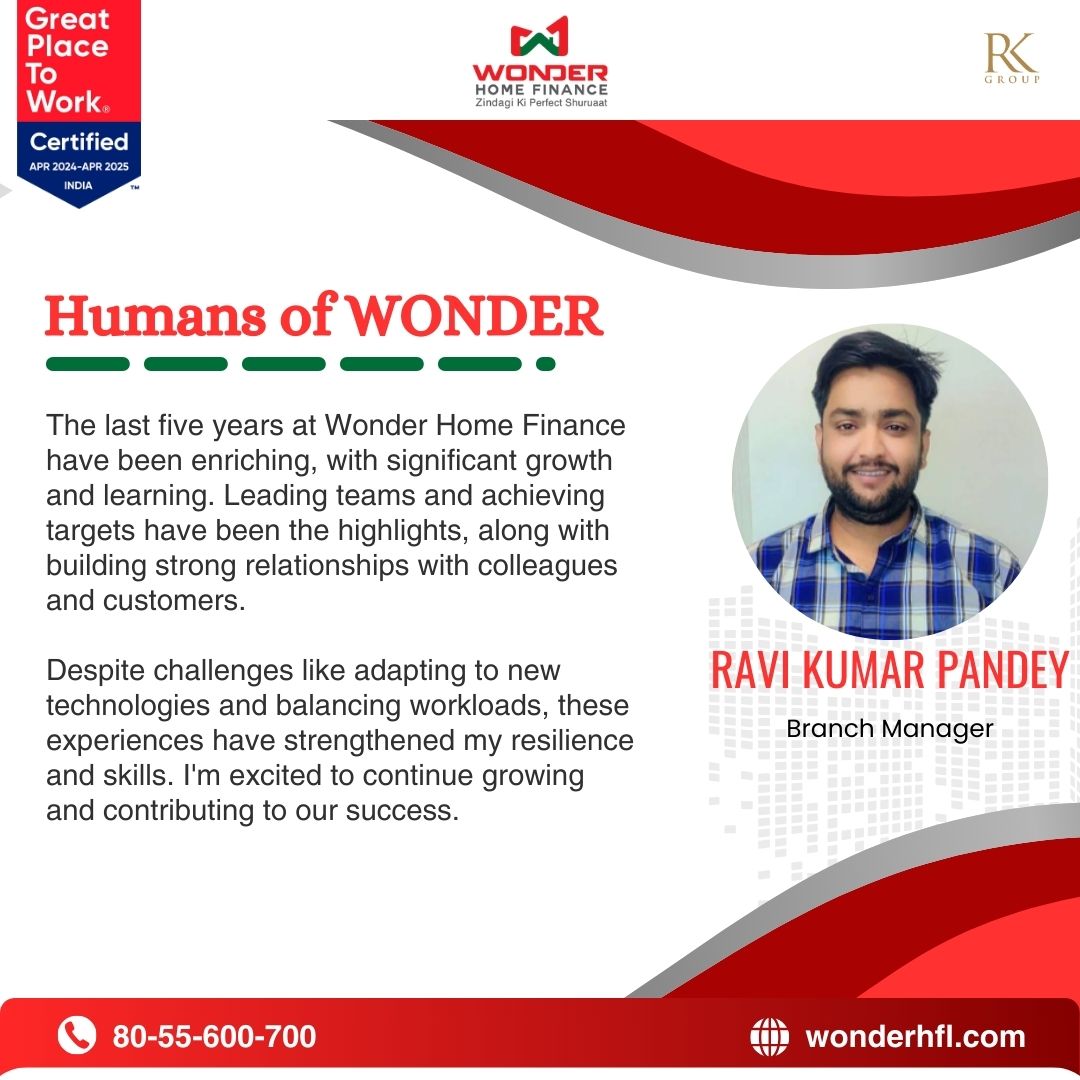 🌟 Celebrating five years of dedication and excellence with Ravi Pandey! 🌟 From leading teams to overcoming challenges, his journey at Wonder Home Finance inspires us all. Here's to many more years of growth and success! 🎉 #HumansofWonder #EmployeeSpotlight #TeamExcellence