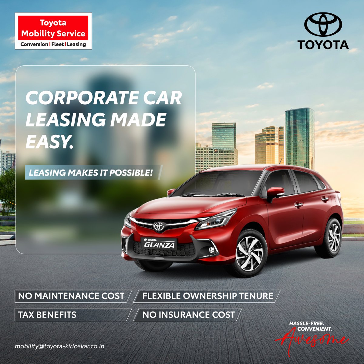 At Toyota, we make things simpler and easier. So, we have streamlined the #corporatecarleasing process to making it easy for you lease from us. Know More- bit.ly/leasingandsubs… #Awesome #ToyotaIndia #ToyotaMobilityService