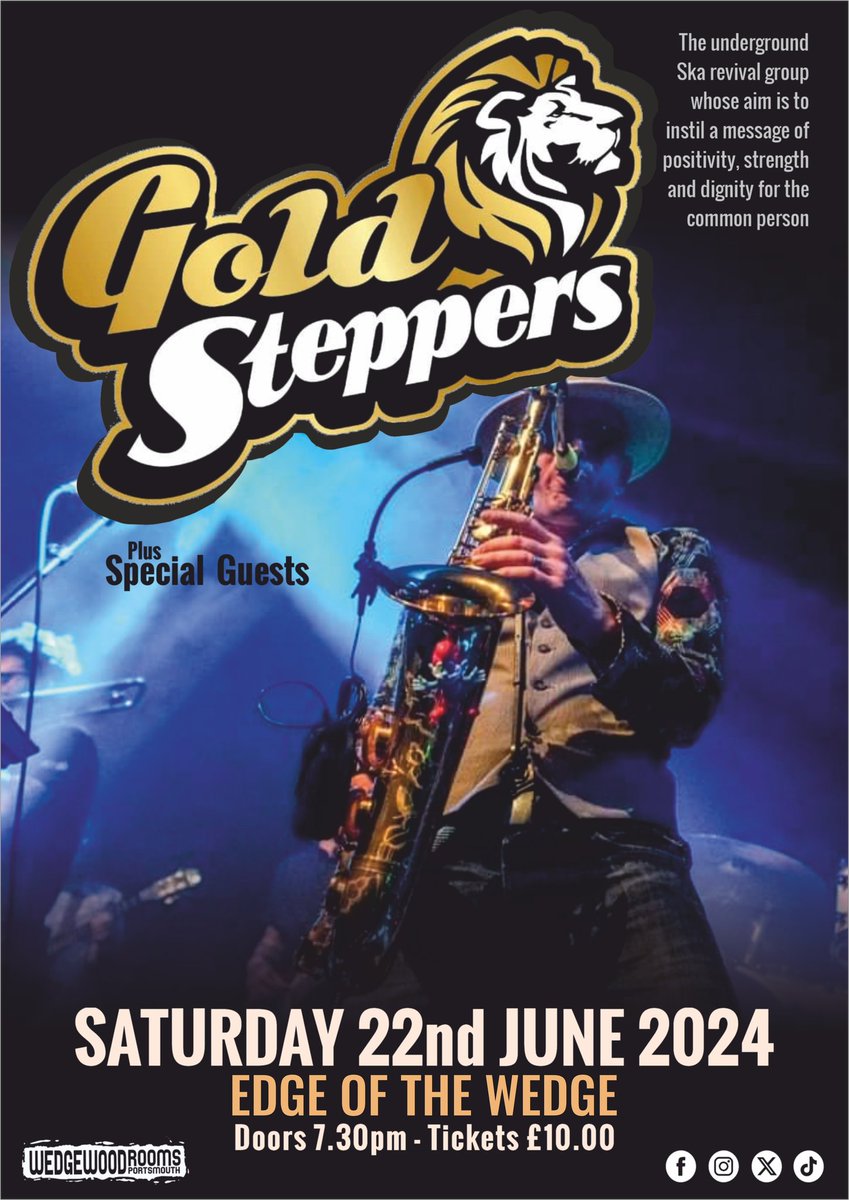 Underground ska revival group Gold Steppers headline the Edge in June!😎 DJ Nelly of Ska’s Up Soul’d Out will be spinning tunes throughout the evening too 👉 wedgewood-rooms.co.uk 👈