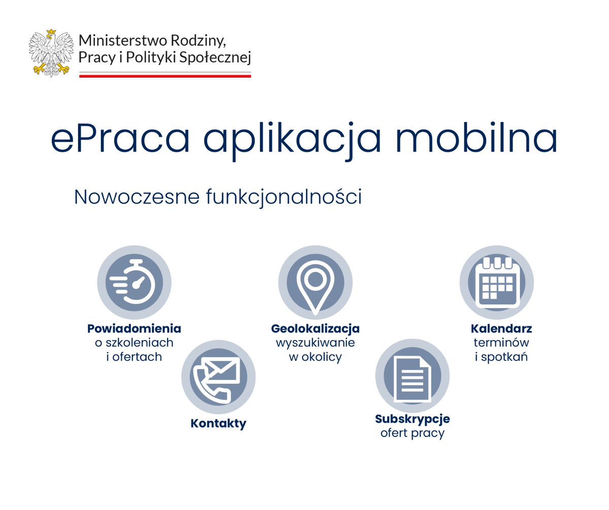 MRPiPS_GOV__PL's tweet photo. 📲 Aplikacja mobilna #ePraca - nowoczesne funkcjonalności:
✅powiadomienia o nowych ofertach, szkoleniach
✅geolokalizacja
✅kalendarz spotkań
✅zapisywanie danych kontaktowych
➡️AppStore: https://t.co/8CCwafjtJb
➡️Google Play: https://t.co/SE3OoSdcpP
#Praca #MRPiPS https://t.co/0h1AUh6fgO