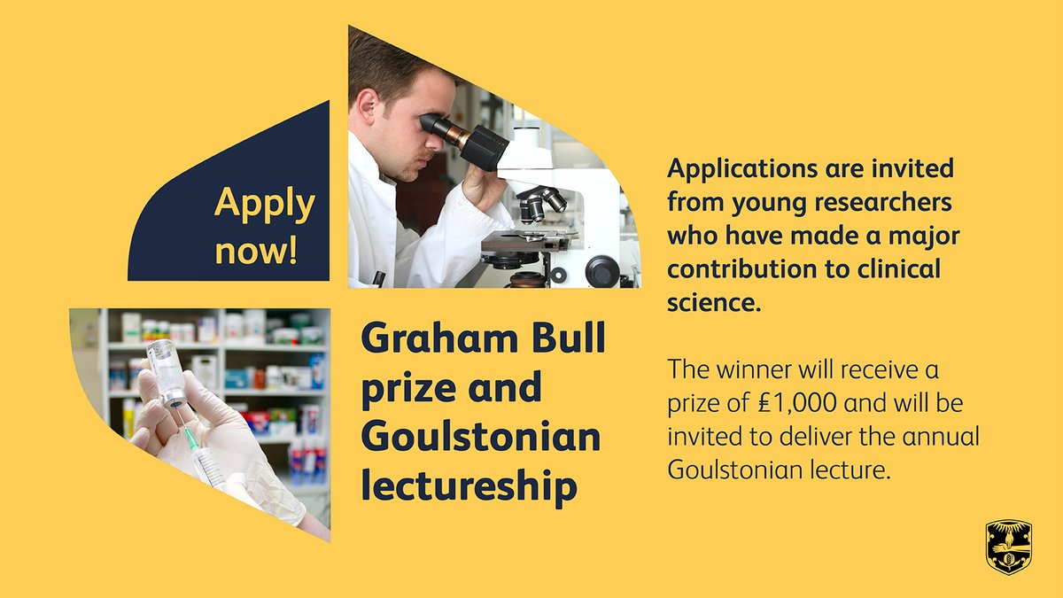 Applications for the Graham Bull prize in clinical science and Goulstonian lectureship are closing on Monday 3 June. Submit your application: ow.ly/14Es50RY3Oj
