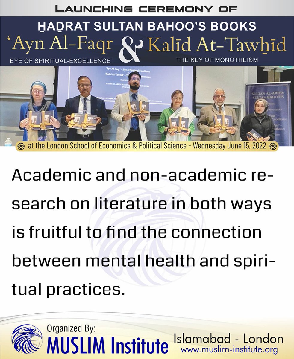 Academic and non-academic research on literature in both ways is fruitful to find the connection between mental health and spiritual practices..

Newsletter Link:
muslim-institute.org/ayn-al-faqr-an…

muslim-institute.org
themuslimdebate.com
muslim-perspectives.com

#Books