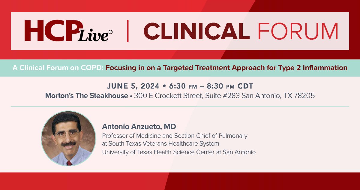 Dr. Antonio Anzueto invites you to a COPD roundtable discussion. Join us on June 5 at 6:30 PM in San Antonio, TX. Register Now: bit.ly/3JFQD51