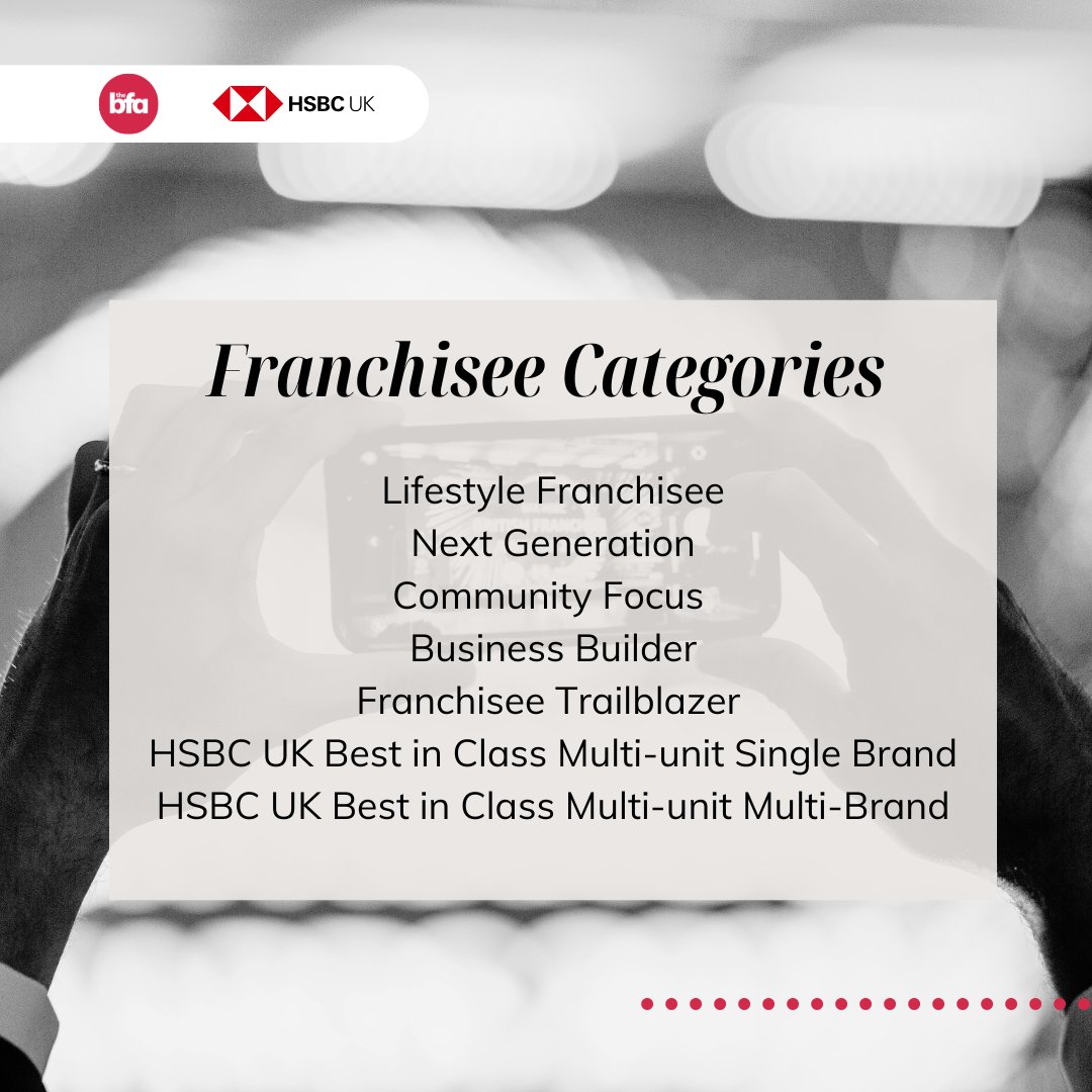 Time is running out for entering the BFA HSBC UK British Franchise Awards 2024. This is your opportunity to shine and celebrate your outstanding contributions. Here is a reminder of the categories 🏆 Enter now: thebfa.org/bfa-hsbc-uk-br… #BFAHSBCUKFranchiseAwards #BusinessSuccess