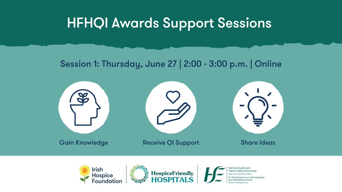 Irish Hospice Foundation (@irishhospice) on Twitter photo We invite potential applicants for the HFHQI Awards to attend our two support sessions in June and July.
Our first support session will be delivered via Zoom on Thursday, June 27 from 2:00 - 3:00 p.m.
👉 Register: us02web.zoom.us/meeting/regist…
<a href="/HSELive/">HSE Ireland</a> We invite potential applicants for the HFHQI Awards to attend our two support sessions in June and July.
Our first support session will be delivered via Zoom on Thursday, June 27 from 2:00 - 3:00 p.m.
👉 Register: us02web.zoom.us/meeting/regist…
<a href="/HSELive/">HSE Ireland</a>