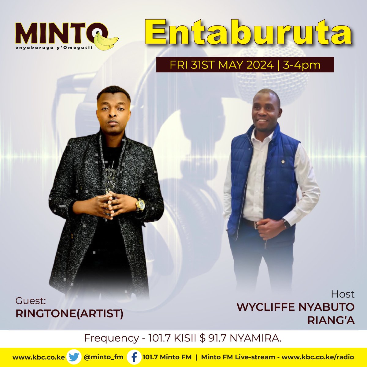 Your favourite gospel artist, Ringtone is in the house to launch his new song, #Lawyer! Are you listening? ^MK
#MintoFM
#RiangaOnIt
#MintoFmRadio