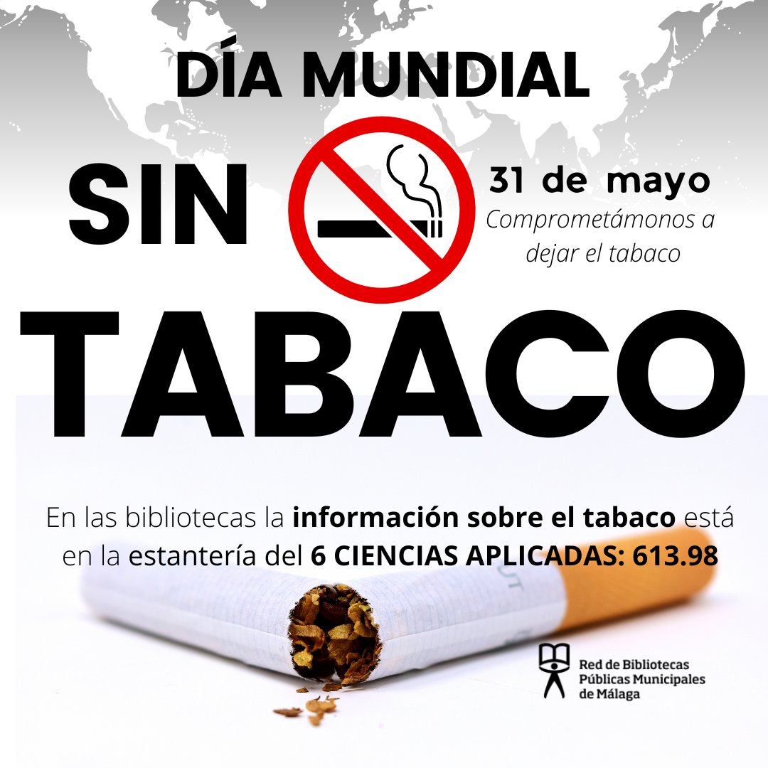 🔰Hoy es #diamundialsintabaco. Los menores copian comportamientos de adultos. Si no es por ti, hazlo por ellos.
En las bibliotecas puedes consultar los libros sobre #tabaquismo📚en la estantería del 6: Ciencias Aplicadas, con la signatura 613.98
Somos #bibliotecasquecreanfuturos