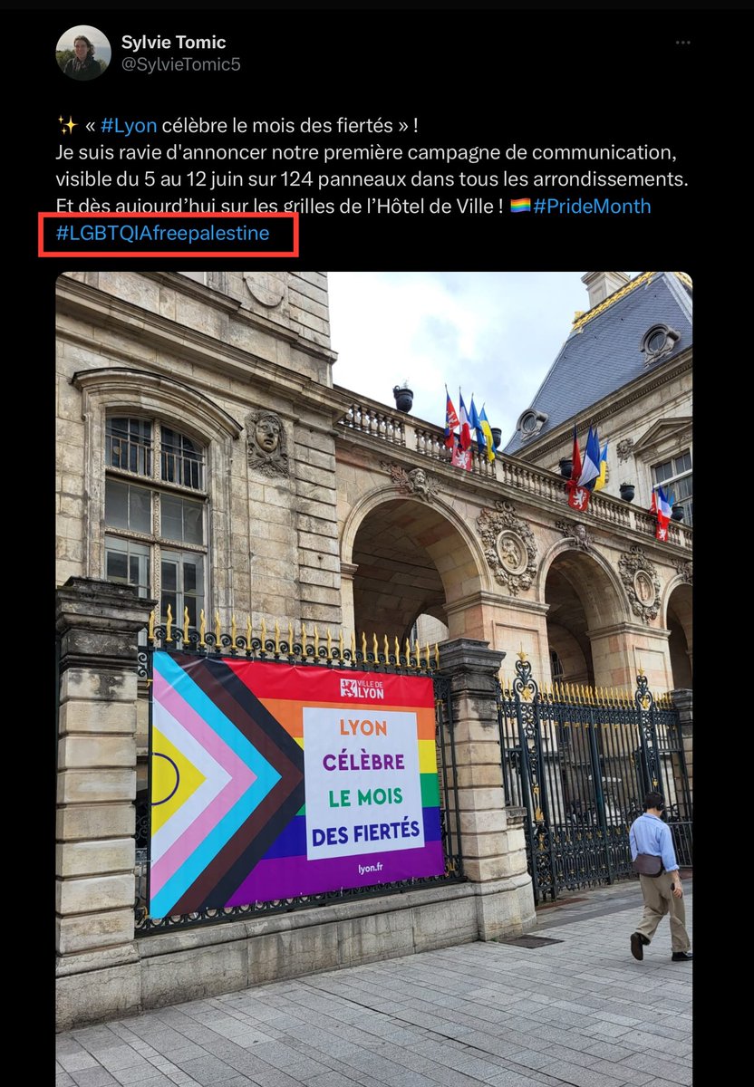 Nous, tu vois @SylvieTomic5, on pensait que la #marchedesfiertés était une marche pour les droits #LGBTQIA et non une énième manifestation avec drapeaux palestiniens et toute la sphère antisémite de #lyon. On est naïf. #lyon
Cc @YCUCHERAT @DavidKimelfeld @r_billard @poliver69