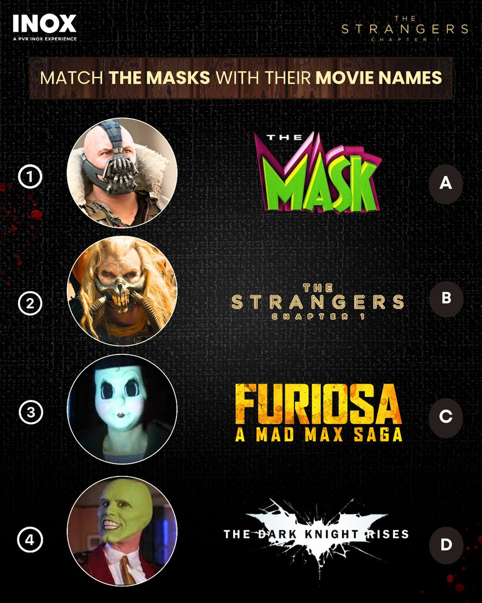 Can you match the mask with the movies? 🎭🤔 Put your movie knowledge to the test and guess which iconic films these masks belong to! Comment your answers below and let's see who can decode them all! 🔍💡 #TheStrangersChapter1 now showing at #INOX Book your tickets now: