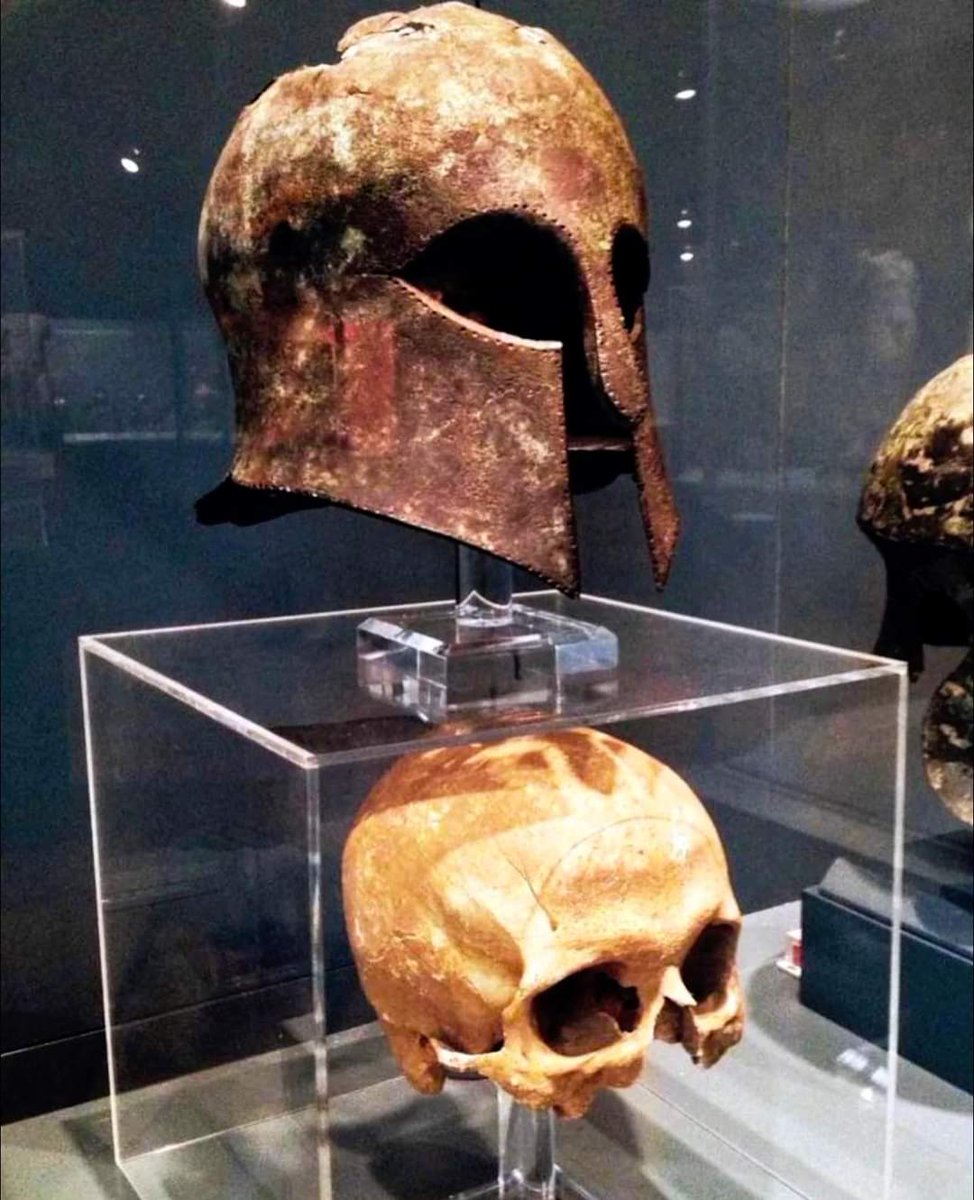 This extraordinary Corinthian-style helmet, associated with the Battle of Marathon, was reportedly discovered in 1834 with a human skull still inside. A defining event in Ancient Greek history, the Battle of Marathon featured a smaller Greek force, predominantly composed of