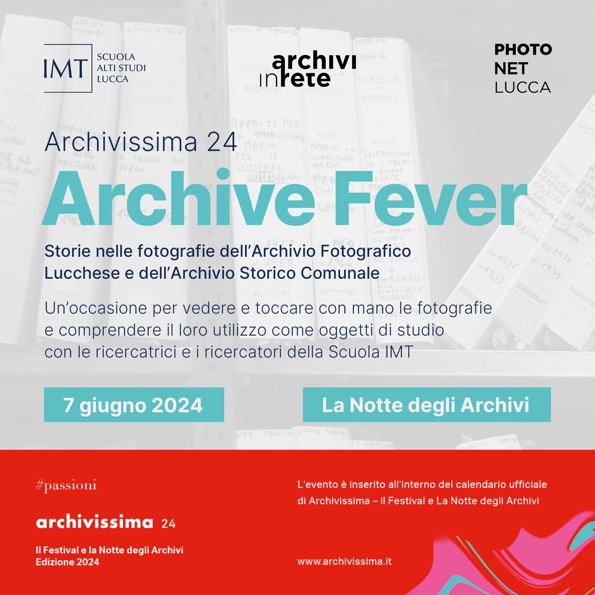 Scuola IMT Alti Studi Lucca (@imtlucca) on Twitter photo 📷In occasione de #lanottedegliarchivi le ricercatrici e i ricercatori #ScuolaIMT coinvolti nel progetto "Archivi in Rete", propongono due visite guidate👇per sperimentare la ricerca in archivio quando la #fotografia è l'oggetto di studio <a href="/Archivissima/">Archivissima</a> <a href="/lynxlucca/">Research Unit LYNX - IMT School</a> #archivissima24 📷In occasione de #lanottedegliarchivi le ricercatrici e i ricercatori #ScuolaIMT coinvolti nel progetto "Archivi in Rete", propongono due visite guidate👇per sperimentare la ricerca in archivio quando la #fotografia è l'oggetto di studio <a href="/Archivissima/">Archivissima</a> <a href="/lynxlucca/">Research Unit LYNX - IMT School</a> #archivissima24