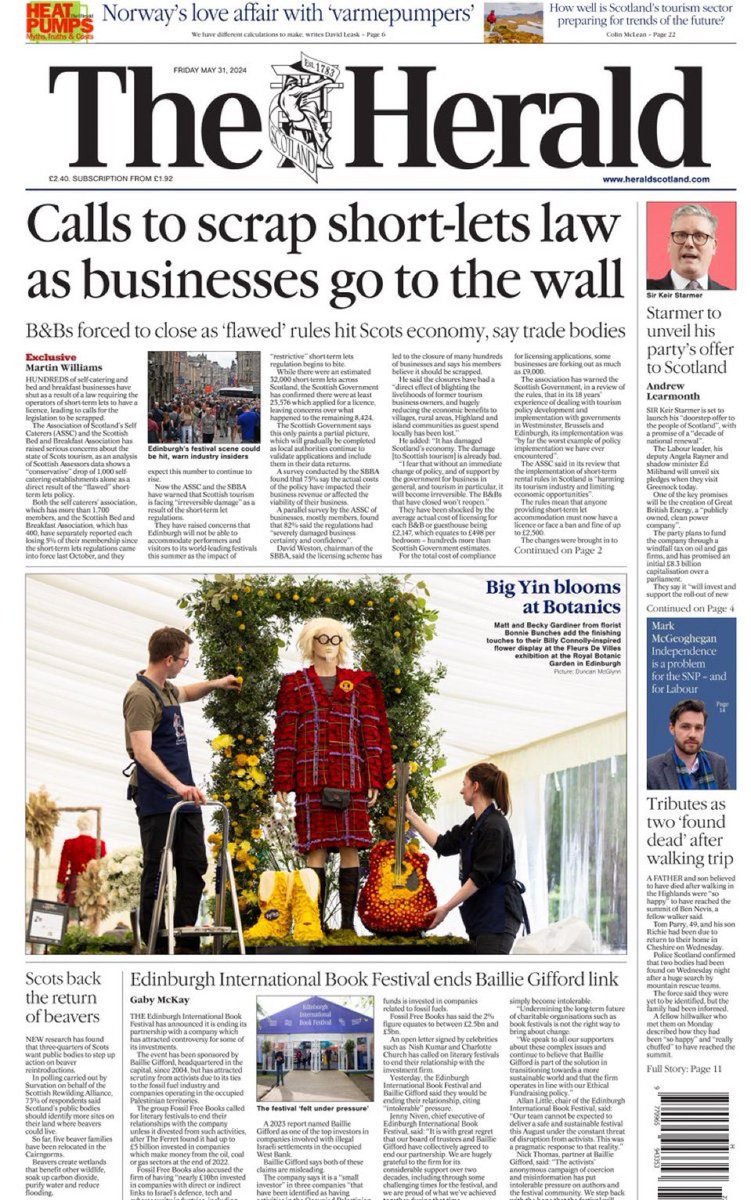 ScotBandBassoc's tweet photo. “Calls to scrap short-lets law as businesses go to the wall” - @heraldscotland 
@ASSCnews https://t.co/SWwBW2bUuS