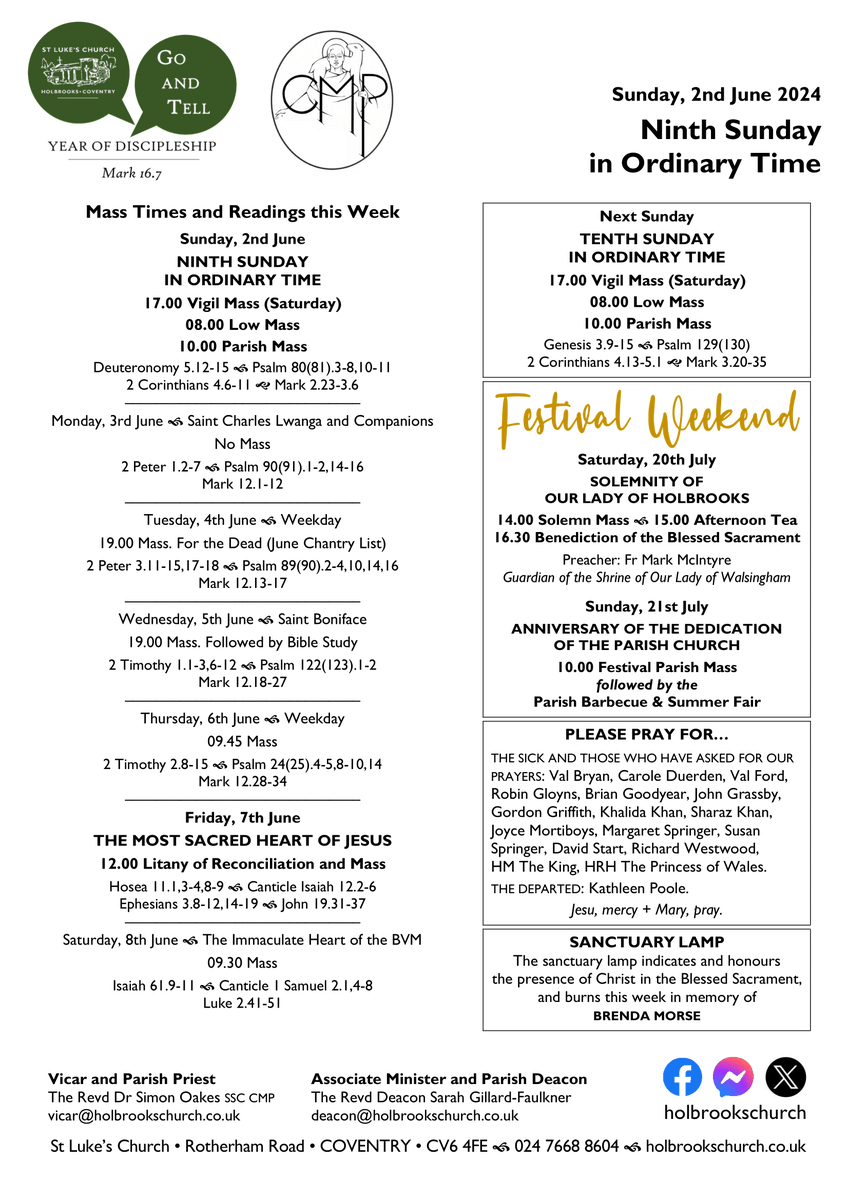 holbrookschurch's tweet photo. Sunday, 2nd June and the week ahead @holbrookschurch. A booklet containing the Sunday Mass readings is available at https://t.co/4mChloweIk, and this week's newsletter can be downloaded at https://t.co/Sw9TcxbmRS. All are most welcome. https://t.co/VaCBjMLuNb
