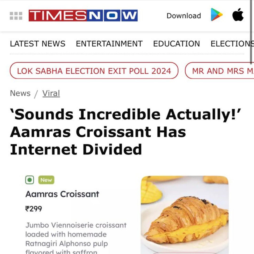 ConfianceComm's tweet photo. Summers just got sweeter with Salad Days' Aamras Croissant, and the internet can't stop talking about it! This quirky fusion of French pastry and mango delight has everyone buzzing, and even Tamannaah Bhatia gave it a thumbs up!
@saladdaysco @NDTVProfit @NDTVFood @TimesNow https://t.co/hBRZB9vh0w