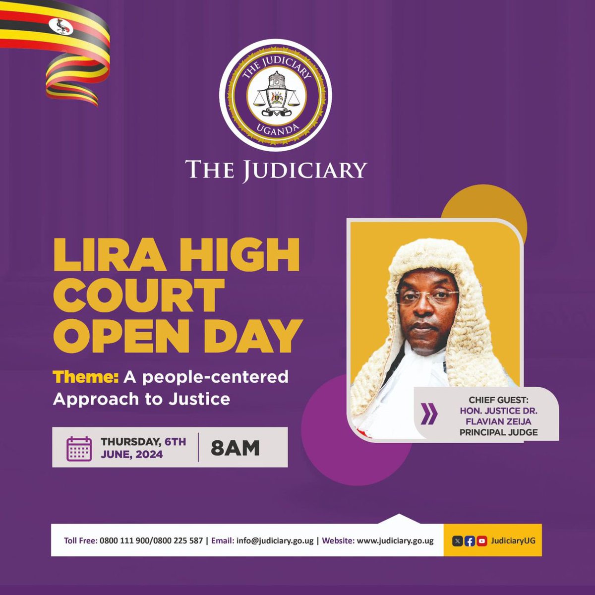 The Principal Judge Dr Flavian Zeija will on the 6th June 2024 preside over Lira High Court Open Day