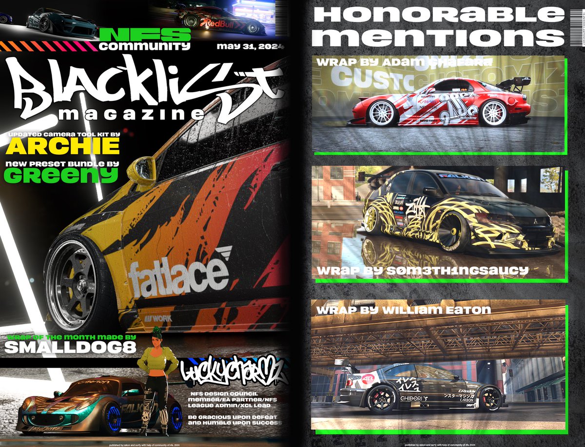 Congrats to Chris Morris for winning wrap of the month,Be sure to put your wraps in the comments if you want to have a chance to be featured on the next cover (closing date 12/06) <a href="/NeedforSpeed/">Need for Speed</a> <a href="/CriterionGames/">Criterion Games</a> <a href="/JsLockload/">John Stanley</a> <a href="/NFSLuckyCharmz/">XCL LuckyCharmz</a> <a href="/_InfamousGRouse/">Gavin Rouse 💙</a> <a href="/Zakon_BY/">OLEGII 🦄| Kaizen 💚 4ever | VP 📸 Arkham series</a> <a href="/GREENY_SO/">Greeny</a>