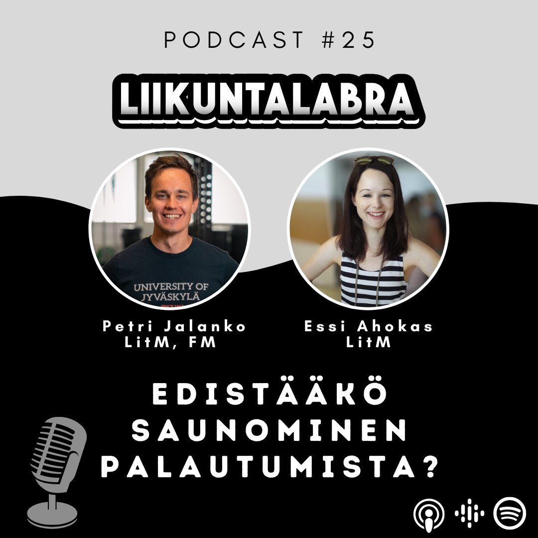 University of Jyväskylä (@uniofjyvaskyla) on Twitter photo Edistääkö saunominen palautumista? Mitä tiedetään kuumaan perustuvien palautumismenetelmien vaikutusmekanismeista?
Kuuntele Liikuntalabra-podcastin uusin jakso, jossa aiheesta keskustelevat <a href="/PetriJalanko/">Petri Jalanko</a> ja väitöskirjatutkijamme <a href="/ahokas_essi/">Essi Ahokas</a>
🎧 open.spotify.com/episode/05zrQa… Edistääkö saunominen palautumista? Mitä tiedetään kuumaan perustuvien palautumismenetelmien vaikutusmekanismeista?
Kuuntele Liikuntalabra-podcastin uusin jakso, jossa aiheesta keskustelevat <a href="/PetriJalanko/">Petri Jalanko</a> ja väitöskirjatutkijamme <a href="/ahokas_essi/">Essi Ahokas</a>
🎧 open.spotify.com/episode/05zrQa…