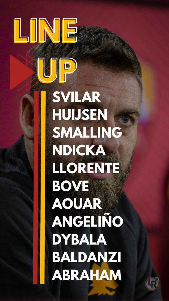 🚨 Ecco la formazione scelta da #DeRossi per #RomaMilan 🇦🇺 🧐 Torna la difesa a 3, #Llorente e #Angelino esterni di centrocampo 👥 🔥 Tridente #Dybala-#Abraham-#Baldanzi ⚽️ #ASRoma