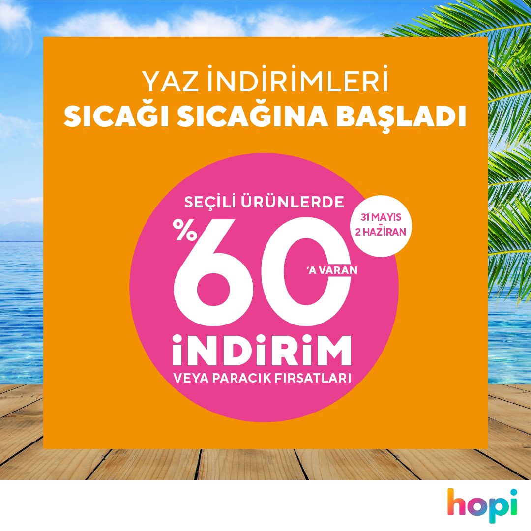 Boyner’de yaz indirimleri sıcağı sıcağına başladı!
Seçili ürünlerde %60’a varan indirim veya Hopi ile Paracık fırsatları seni bekliyor. Son gün 2 Haziran.🏝️⛱️ #Boyner

bit.ly/452eAxd