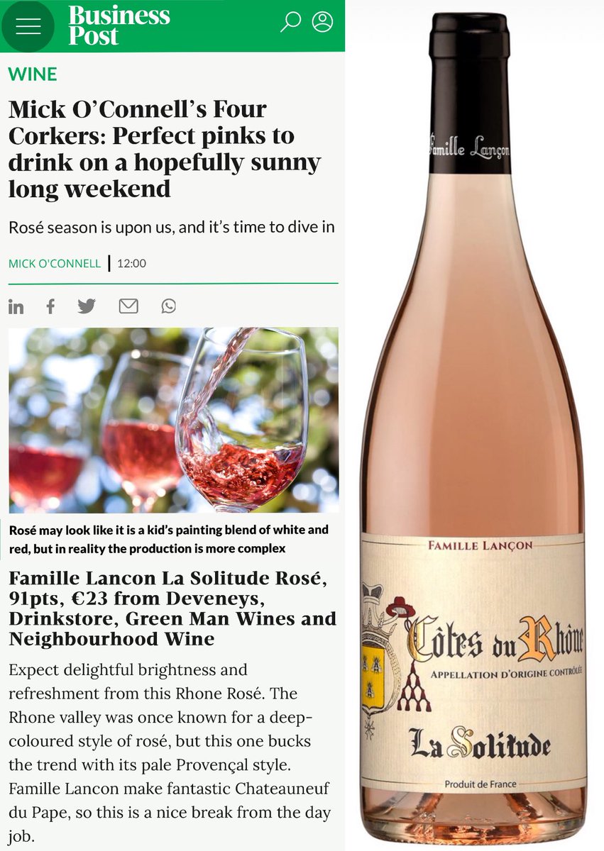 Loving the mention of a fresh and round Côtes du Rhône rosé @wine_philosophy in the @businessposthq 👌Fingers crossed for nice weather to enjoy it! 🍇🌞