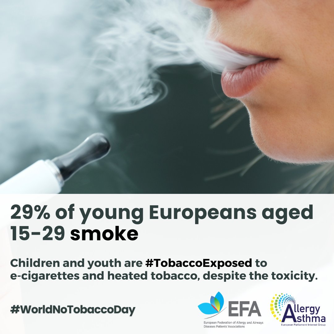 @enspbrussels @WHO_Europe @FCTCofficial @EuroRespSoc @LungCancerEu @EuropeanLung @EuroLungHealth Children and youth are #TobaccoExposed to #ecigarettes and #heatedtobacco, despite the toxicity. Together with #AllergyAsthma Youth Parliament, EFA is calling to de-normalise, discourage and restrict smoking and #vaping among children. Read our blog for #WorldNoTobaccoDay ⬇️