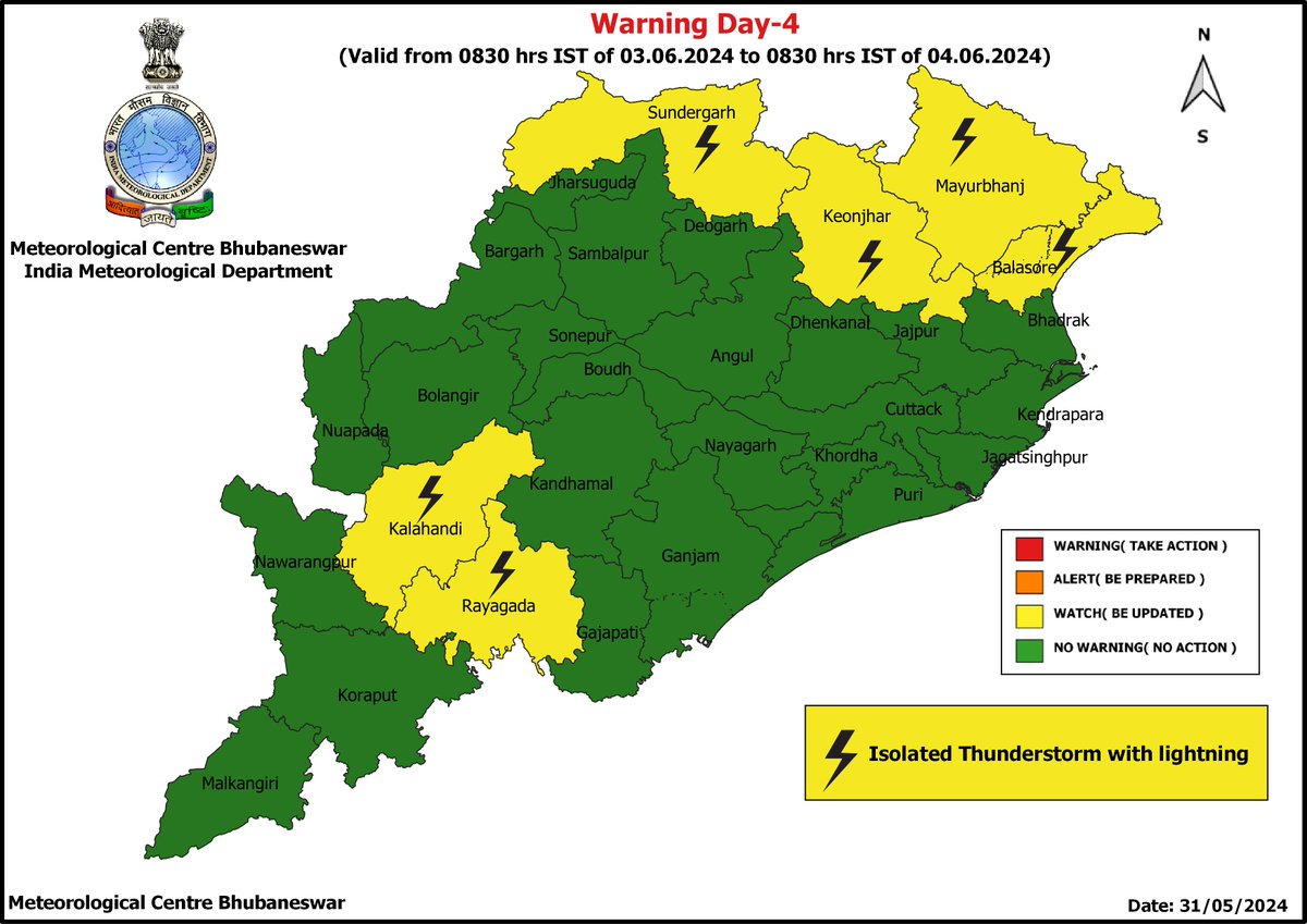 #TS, #Lightning Warning for Day-1 to Day-5: