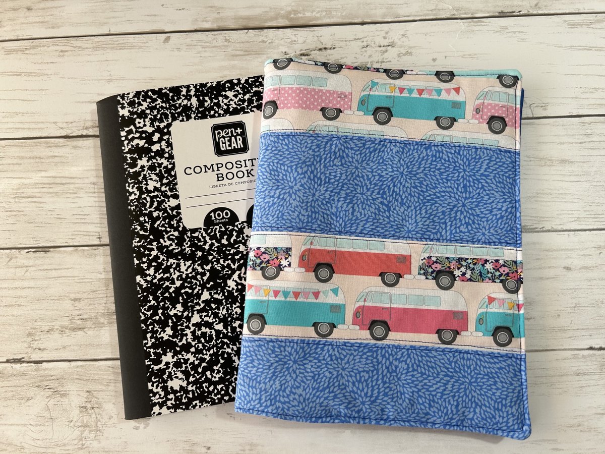 Blue Mini Bus Composition Notebook Cover tuppu.net/62bcdf33 #craftbizparty #craftshout #FabricNotebook