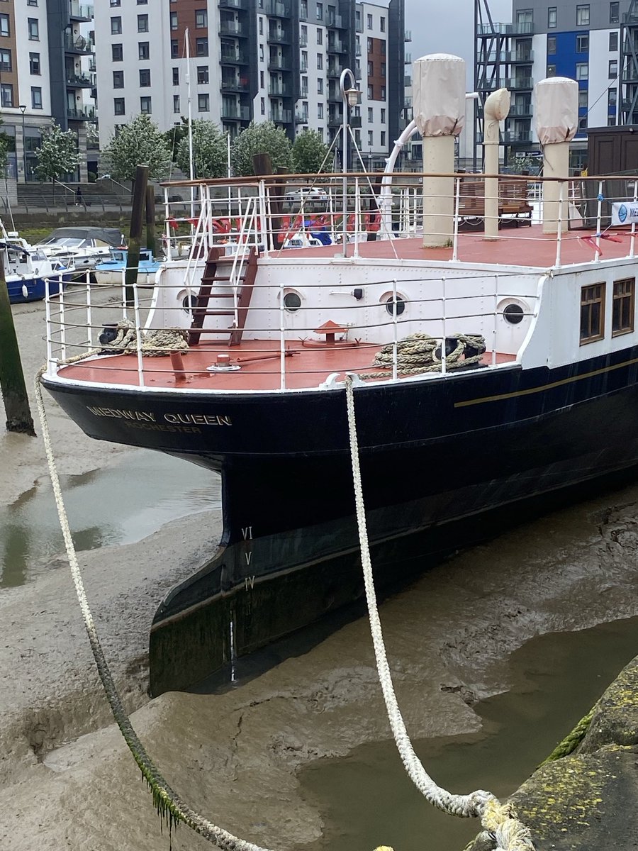 The Medway Queen paddle steamer over 100 years old looking the best I have ever seen it virtually rebuilt sitting on the mud at Gillingham pier a Dunkirk veteran saved over 200 of our soldiers got them home to England lovely old vessel.
