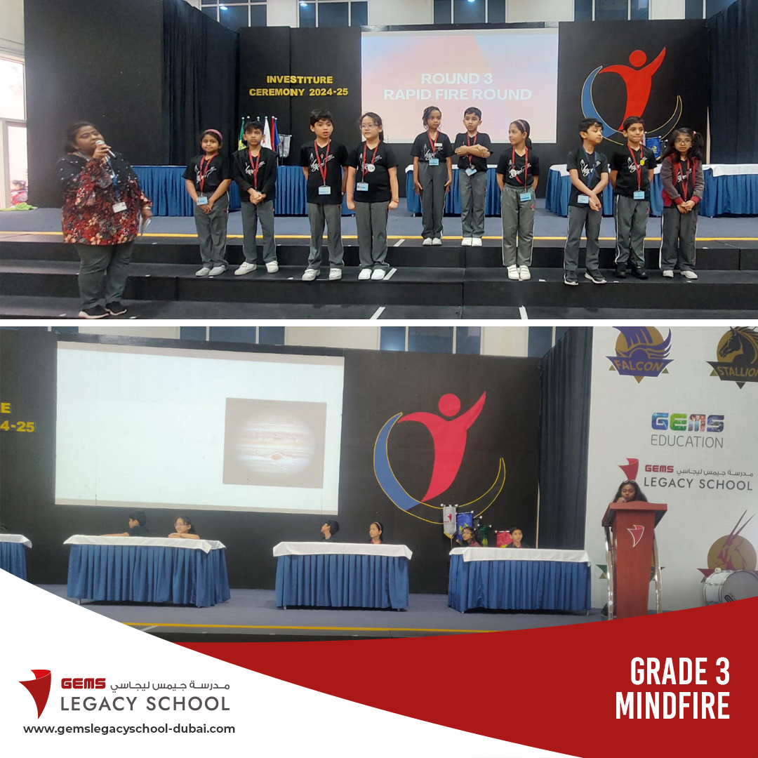The 'Mind Fire' competition, where knowledge fuels curiosity, was recently held for our Grade 3 students, who demonstrated impressive knowledge, enthusiasm, & dedication across various subjects. Congratulations to all participants & winners!
#GEMSLegacySchool #GEMSEducation #KHDA