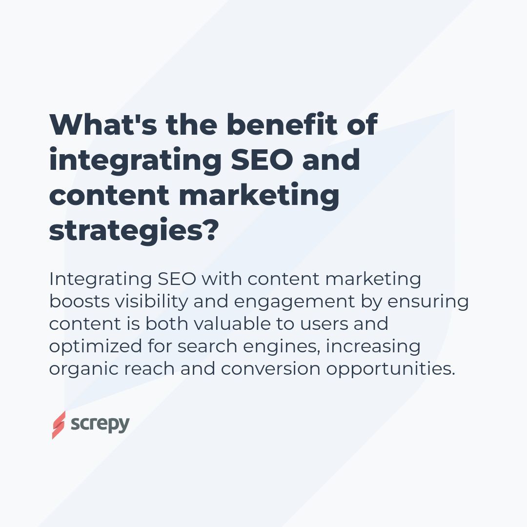 What's the benefit of integrating SEO and content marketing strategies?

#SEO #ContentMarketing #DigitalMarketing #MarketingStrategy #OrganicReach