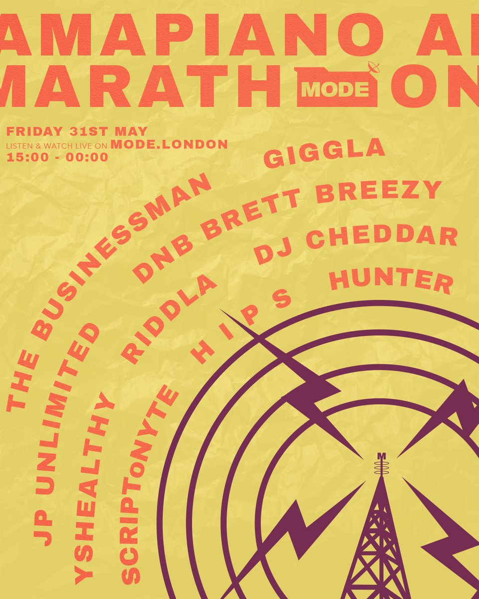Moderadiolondon's tweet photo. Join us this today from 3-12 for the #AmapianoMarathon 9 Hours of nothing but Amapiano
Featuring the likes of @HIPSMusic1 @djhunter_ @JPUNLIMITED_ @iam_giggla #DNBBrettBreezy #TheBusinessman @itsriddla @yshealthy #DJCheddar & #Scriptonyte
๐ปhttps://t.co/37qOyxMm10๐ป https://t.co/gWXz7cTeyU