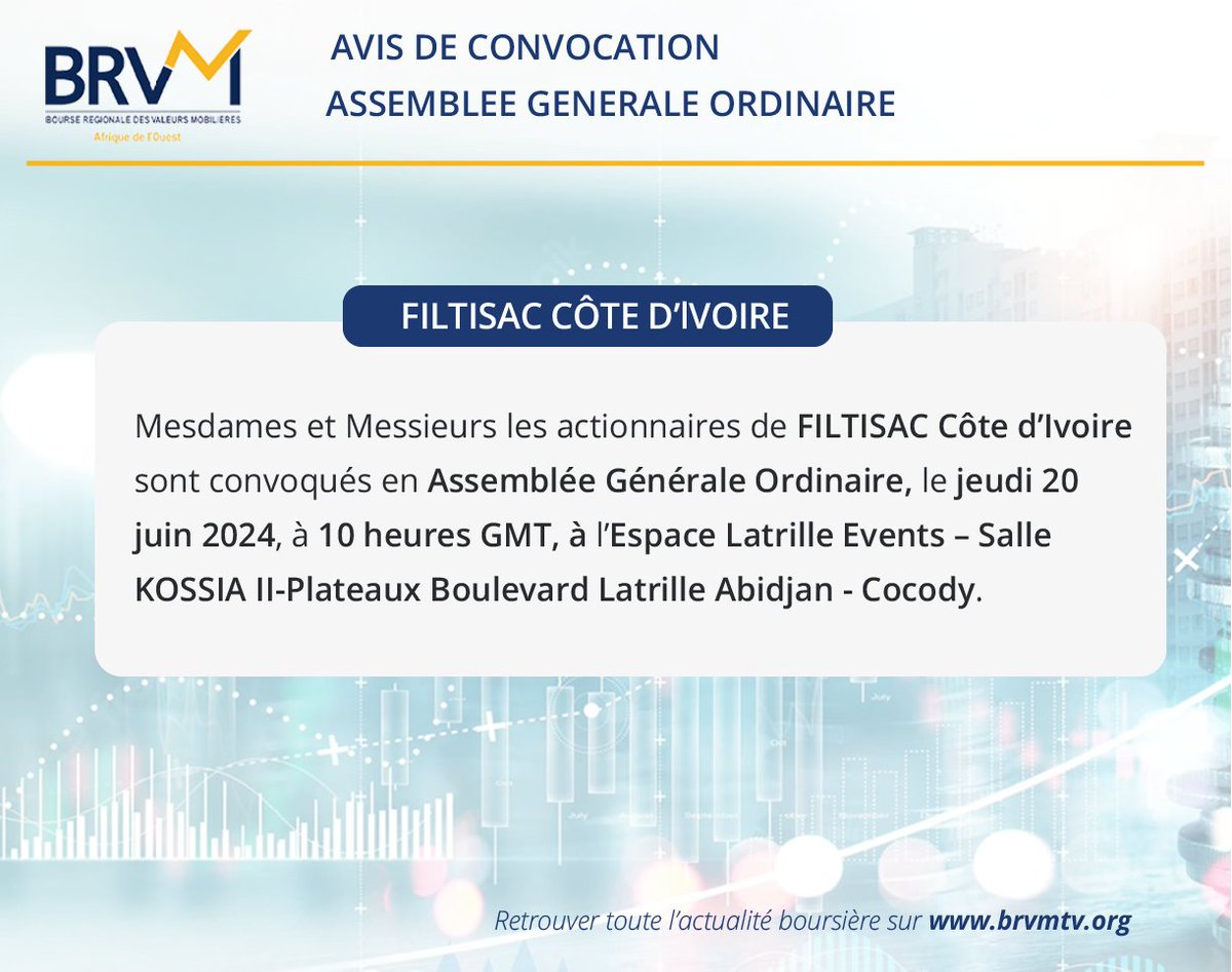 #FILTISAC #CotedIvoire - Avis de convocation - Assemblée Générale Ordinaire shorturl.at/LamDN