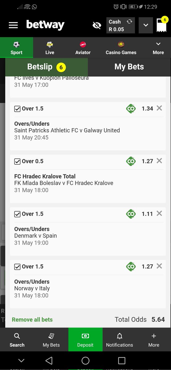 Here's today's 5 odds
betway.co.za/bookabet/U1A3F… : I just placed a bet with Betway. Tap here to copy my bet or search for this booking code in the Multi Bet betslip U1A3F5DBF