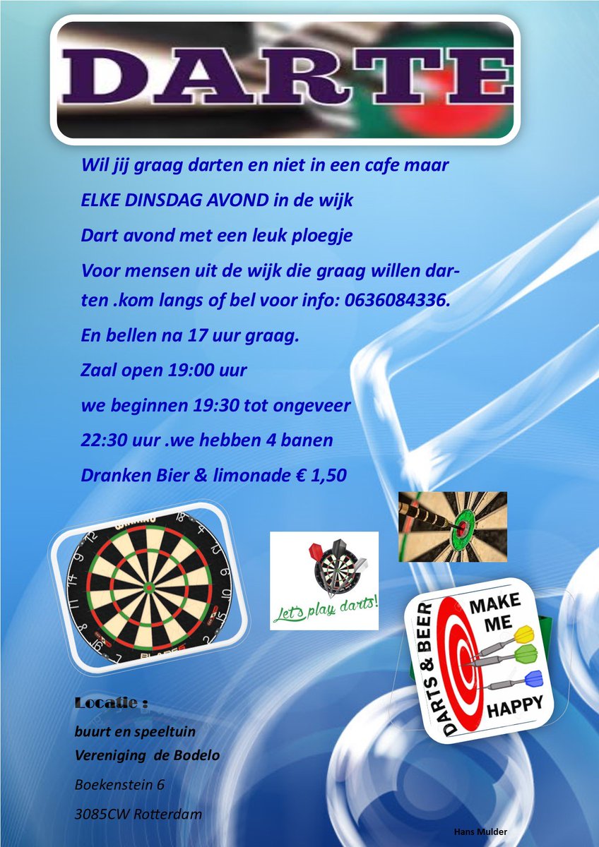 Darten op dinsdagavond 🎯

De zaal gaat open om 19:00 uur en ze beginnen om 19:30 uur tot ongeveer 22:30 uur. Doe jij ook mee?

Check de link  👉 shorturl.at/Fw8LT

#Pendrecht