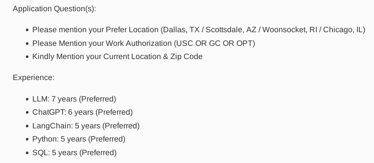 'ChatGPT: 6 years (Preferred)'
'LangChain: 5 years (Preferred)'
🤦‍♂️
😂