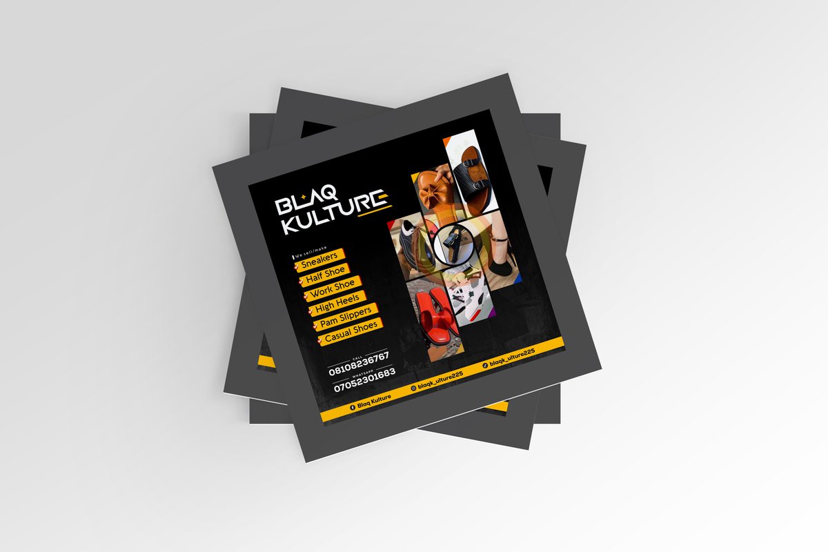 NGC_Graphics's tweet image. Flyer Design for Black Kulture, an Abuja based Shoe production firm. 

#NGC_Graphics #adobe #graphicdesign #graphics #design #eflyer #concept #creative #branding #business #logo #art #innovation #images #LinkedIn