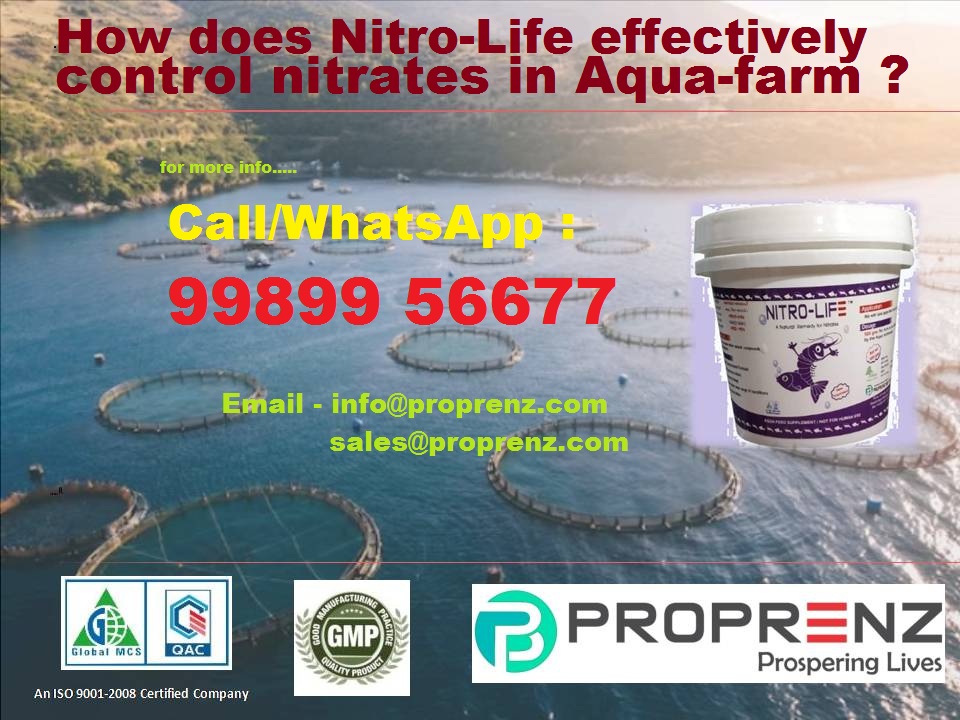 How does Nitro-Life effectively control nitrates in Aquafarms ? 
Nitro-Life effectively controls nitrates in aquariums by using a uniqueness of herbal mixes and  natural compounds. It decomposes nitrates, works under various conditions, and  reduces fish mortalities.