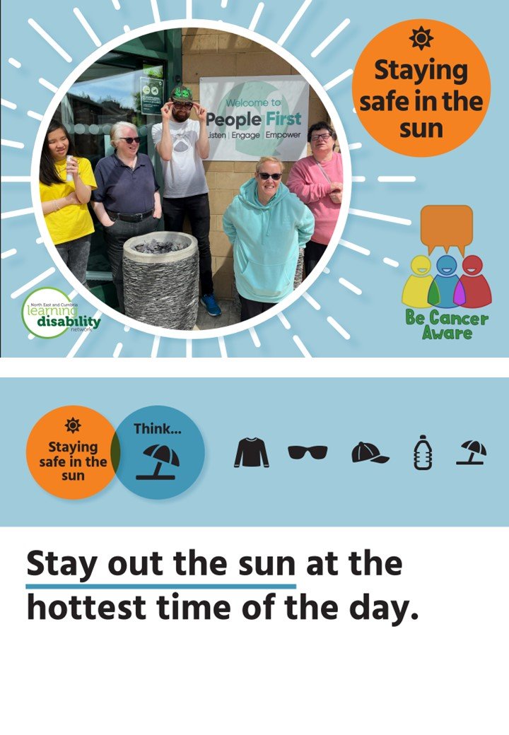 Sunderland People First (@sunpeoplefirst) on Twitter photo Things to do to stay safe in the sun. Limit your time in the sun and stay in the Shade between 11am and 3pm, Stay out of the sun at the hottest time of day #BeCancerAware <a href="/necldnetwork/">North East & Cumbria Learning Disability Network</a> <a href="/NorthernCancer/">Northern Cancer Alliance</a> Things to do to stay safe in the sun. Limit your time in the sun and stay in the Shade between 11am and 3pm, Stay out of the sun at the hottest time of day #BeCancerAware <a href="/necldnetwork/">North East & Cumbria Learning Disability Network</a> <a href="/NorthernCancer/">Northern Cancer Alliance</a>