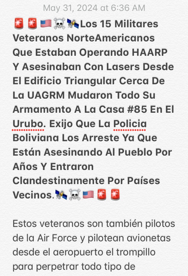 ixposeitnow's tweet photo. 🚨🚨🇺🇸☠️🛰Los 15 Militares Veteranos NorteAmericanos Que Estaban Operando HAARP Y Asesinaban Con Lasers Desde El Edificio Triangular Cerca De La UAGRM Mudaron Todo Su Armamento A La Casa #85 En El Urubo.🚨🚨 @evoespueblo @LeonardoLoza18 @AndronicoRod @LaramaDavid https://t.co/BPMk0TRV9u