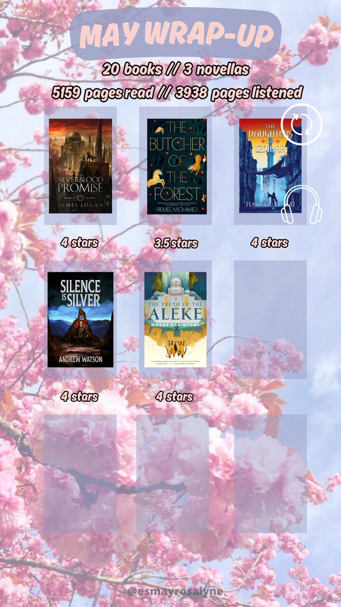Esmay Rosalyne (@esmayrosalyne) on Twitter photo Finished up my last reads of May, so time for an early wrap-up! ✨
This will go down as the month of amazing ARCs for me, I had suuuch a blast! If had to pick a book of the month though, it'd be Hell for Hire by <a href="/Rachel_Aaron/">Rachel Aaron/Bach 🌻</a> 🔥
What were your highlights of May? 🫶 Finished up my last reads of May, so time for an early wrap-up! ✨
This will go down as the month of amazing ARCs for me, I had suuuch a blast! If had to pick a book of the month though, it'd be Hell for Hire by <a href="/Rachel_Aaron/">Rachel Aaron/Bach 🌻</a> 🔥
What were your highlights of May? 🫶
