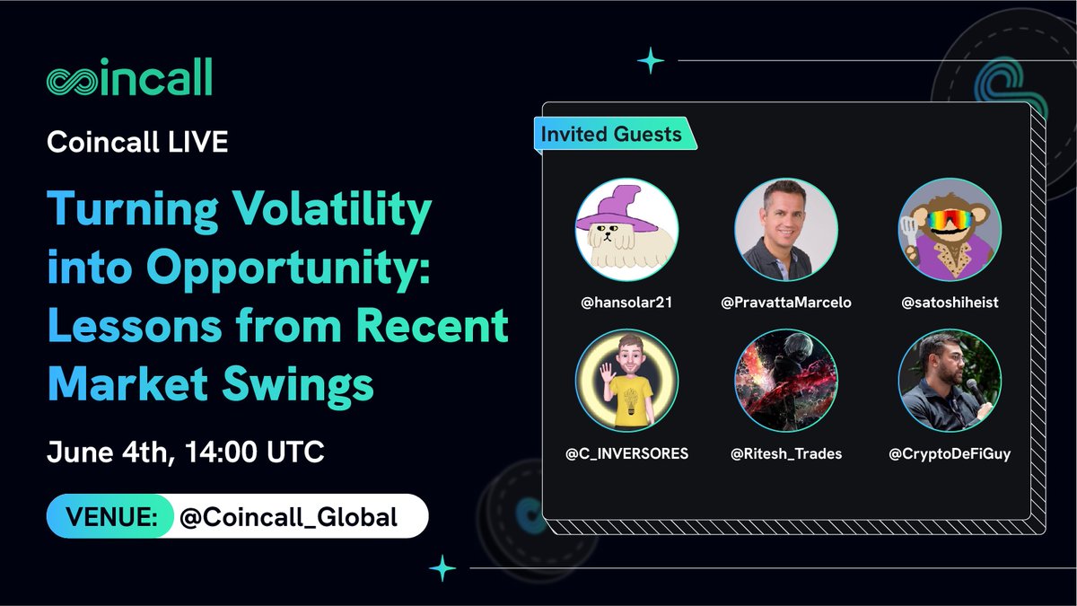📅 MARK YOUR CALENDARS⬇️
x.com/i/spaces/1OwxW…

Join us on June 4th at 14:00 UTC for the 1st Coincall Live Space: 

Turning Volatility into Opportunity: Lessons from Recent Market Swings

🎙️Featuring top traders like <a href="/satoshiheist/">Professor Satoshi.🕯️</a> ,<a href="/CryptoDeFiGuy/">Chris Newhouse</a> , <a href="/hansolar21/">hansolar.🕯️</a> ,
