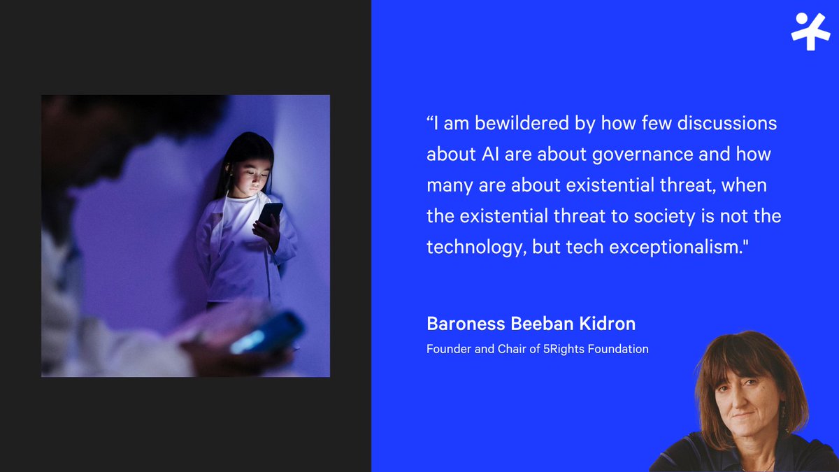 🗣️Tech cannot continue to allow the dangers of AI to undermine the rights of children

Join next Wednesday as Baroness Kidron talks with
@Livingstone_S at the joint @5RightsFound-@MediaLSE #DigitalFutures4Children centre event

🗓️5 June
📚blogs.lse.ac.uk/medialse/2024/…