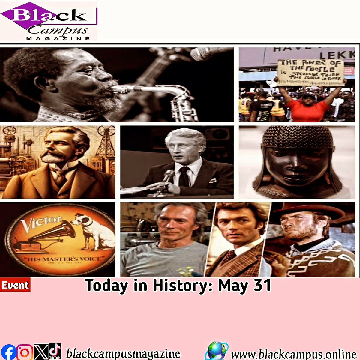 Today in History: May 31 b.blackcampus.online/today-in-histo…
.
.
.
.
#blackcampusmagazine #campuslife #historyfacts #historyinthemaking #historylovers #fyphistory #benin #goviralreels