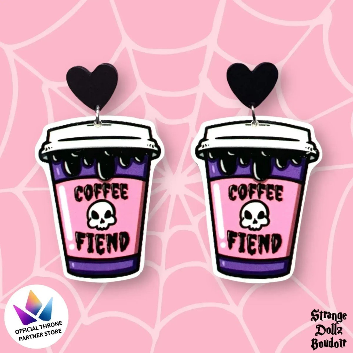 ☕️💕Are you a coffee addict? These cute earrings are available here : strange-dollz-boudoir.myshopify.com 🎁👑Or add to your #Throne wishlist as we are a partner store : throne.com/products/brand… 👑 #twitchtv #halloween #pastelgoth #CoffeeAddict #Starbucks #caffeinated #kawaiigoth