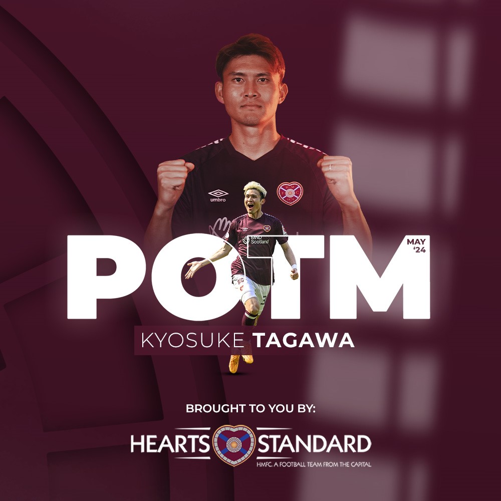 🏅 Your @HeartsStandard_ Player of the Month for May is 𝗞𝘆𝗼𝘀𝘂𝗸𝗲 𝗧𝗮𝗴𝗮𝘄𝗮 🎊 Congrats, Kyosuke! ♥️