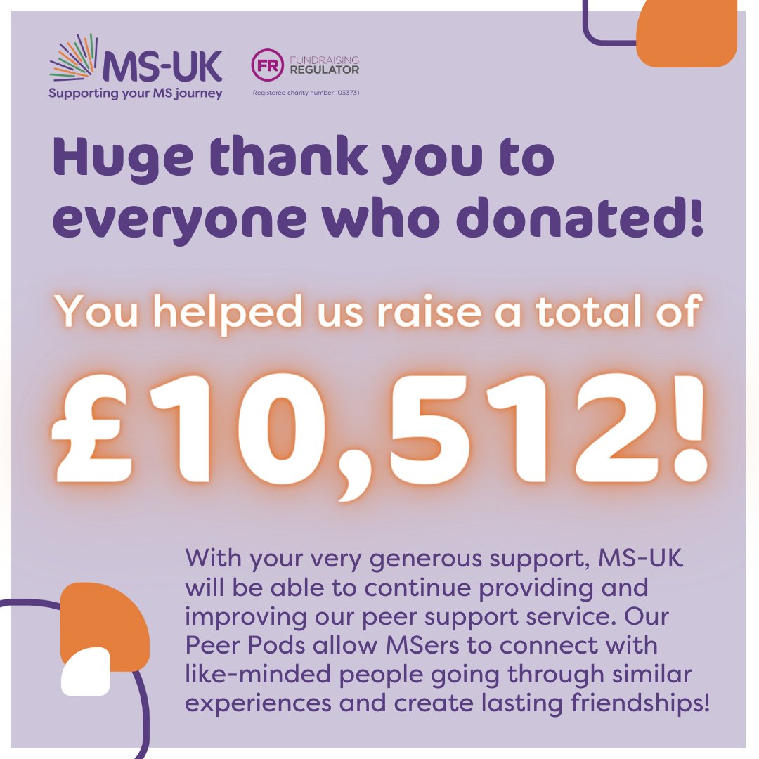 MS-UK - Multiple Sclerosis Charity (@msuk6) on Twitter photo π We did it! A massive thank you to everyone who contributed to our Big Give campaign. Because of your incredible generosity, we raised an amazing Β£10,512! π
#BigGive #ThankYou #MS #MultipleSclerosis π We did it! A massive thank you to everyone who contributed to our Big Give campaign. Because of your incredible generosity, we raised an amazing Β£10,512! π
#BigGive #ThankYou #MS #MultipleSclerosis