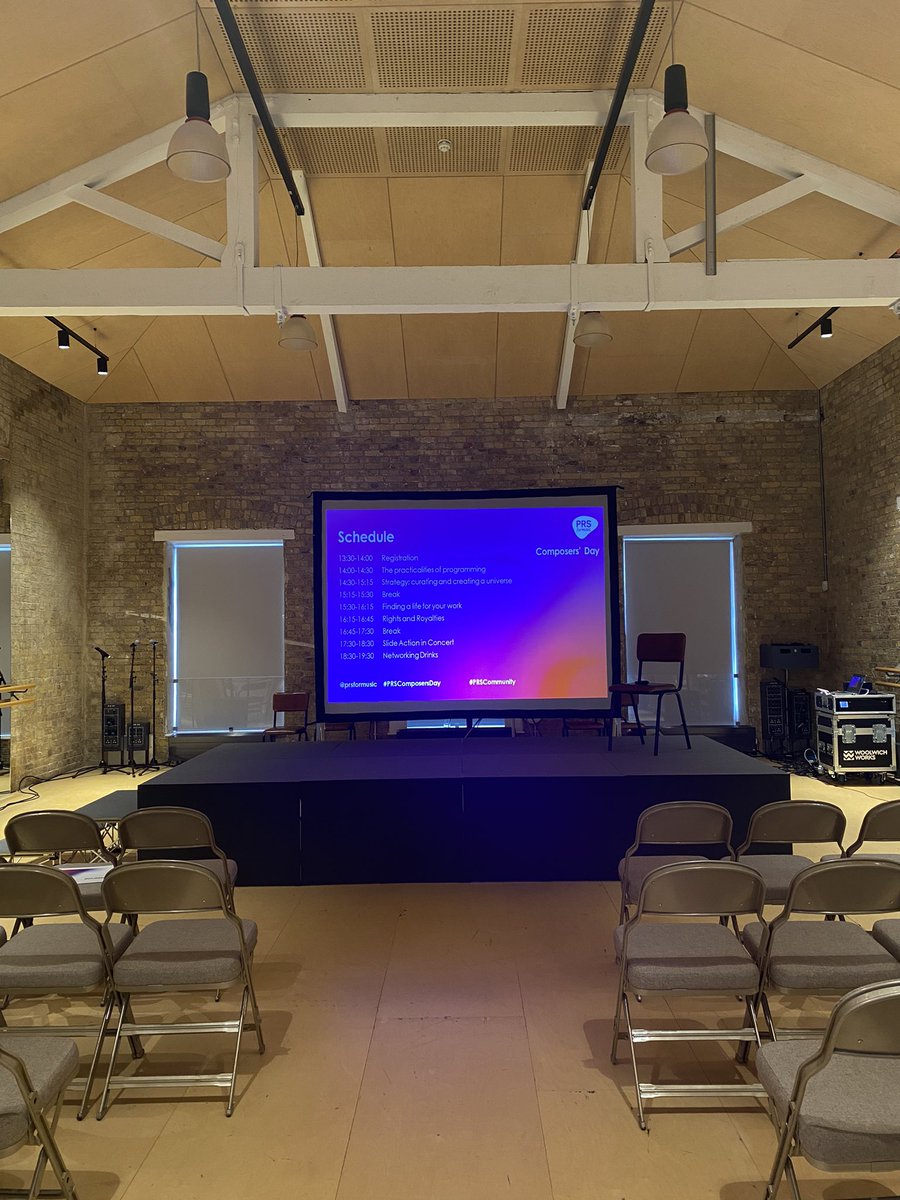 The stage is set for the #PRSComposersDay today. Looking forward to catching up with our composer members, talks from @AaronHNahum <a href="/SarahABGee/">Sarah Gee 💙 🇪🇺 🏴󠁧󠁢󠁳󠁣󠁴󠁿📯</a> <a href="/jrgharris/">John Harris</a> and performance from <a href="/action_slide/">Slide Action</a>