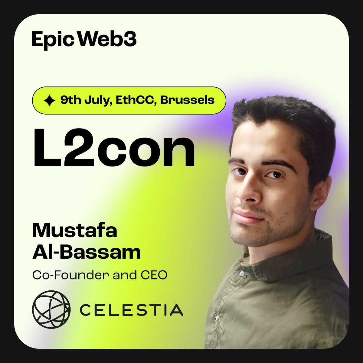 The man, the myth, the legend himself…

@musalbas, Co-founder & CEO @CelestiaOrg is speaking at panel discussion “ Advancements and performance issues in Layer2 solutions” @ L2con!

📅July 9, Brussels, @EthCC 

Grab your ticket here:
t.ly/ym3t9